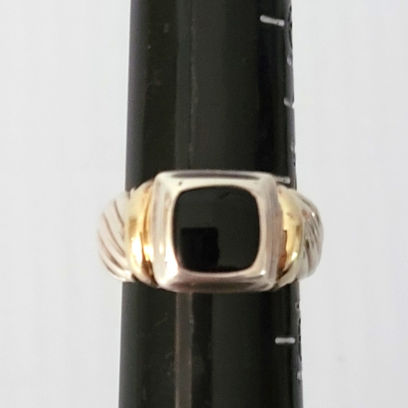 David Yurman Two-Tone Cable Onyx Ring 7.25 - Picture 7 of 12